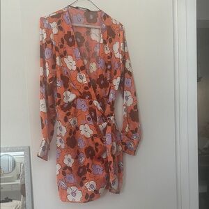 Floral Wrap Dress with Long Sleeves